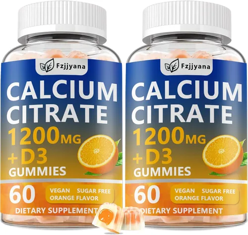 (2 unidades) Citrato de calcio con gomitas de vitamina D3, suplemento de calcio de 1200 mg para mujeres y hombres, apoya la salud de los huesos,