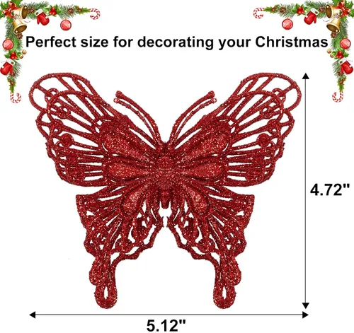 Miniatura 2 de 15 adornos para árbol de Navidad de mariposa con purpurina, mariposa hueca con clips, adornos de Navidad para manualidades, árbol de Navidad