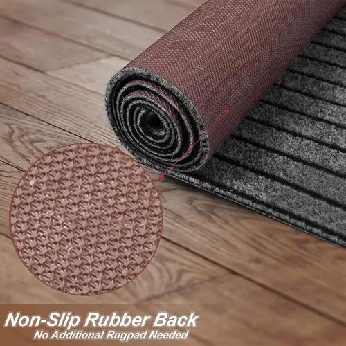 Miniatura 3 de Alfombras de pasillo de 2' x 6' pies con respaldo de goma, alfombras de pasillo de alfombra utilitaria para interiores y exteriores, gris a rayas