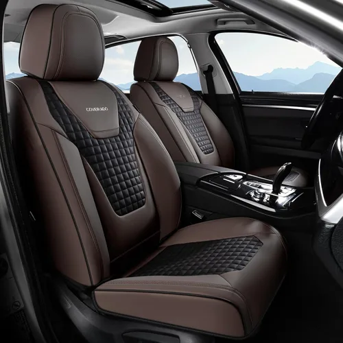 Miniatura 40 de Coverado Fundas de asiento de automóvil, juego completo de fundas de asiento de cuero sintético, fundas protectoras de asiento de lujo, ajuste Rojo
