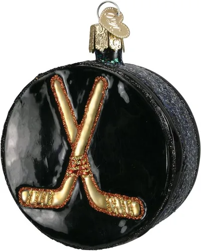 Miniatura 3 de Old World Christmas - Adorno de disco de hockey de vidrio soplado para árbol de Navidad, decoración festiva artesanal, colección deportiva