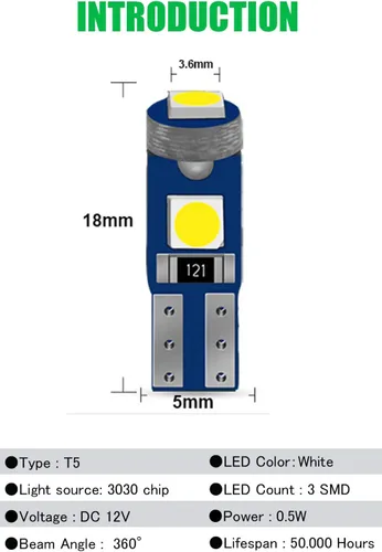 Miniatura 8 de Bombillas LED T5 para tablero de instrumentos T5 74 2721 37 bombilla LED de cuña con enchufes giratorios PC74 de repuesto para salpicadero, panel
