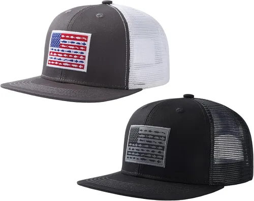 Miniatura 8 de BASSDASH Paquete de 2 gorras de camionero de ala plana con parte trasera de malla ajustable para hombres y mujeres para pesca y caza