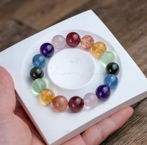 Miniatura 97 de Precious Gemstone Natural Crystal Healing Bracelet, Rutilated Quartz, Moonstone, Quartz Handmade Original Design Bracelet