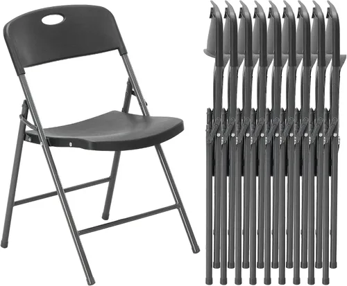 Miniatura 22 de DUMOS Paquete de 12 sillas plegables acolchadas de cuero, asiento comercial apilable portátil para interiores y exteriores con marco de acero, Caqui