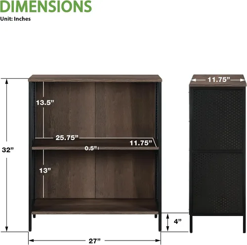 Miniatura 2 de OSP Home Furnishings Ace Librero Contemporáneo Moderno de Almacenamiento con Estantes, 2 Estantes, Acabado Ozark Ash