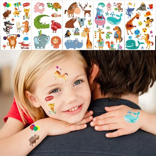 Miniatura 4 de Konsait 24 hojas de tatuajes temporales de animales para niños (más de 230 unidades), tatuajes falsos de animales marinos de la selva del zoológico