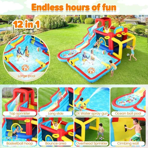 Miniatura 3 de AKEYDIY Casa de rebote de tobogán acuático, 13 × 12.5 pies, tobogán acuático inflable para niños grandes de 8 a 12 y 3 a 10 años, toboganes