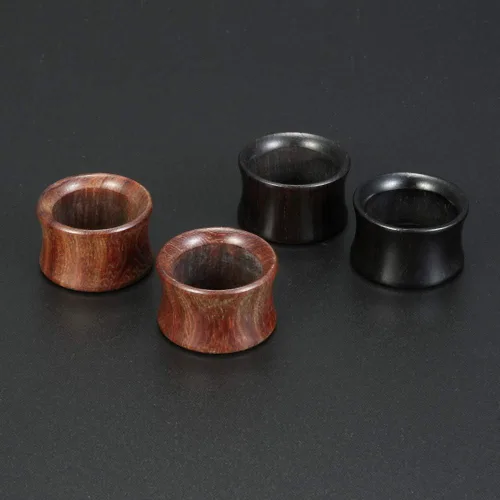 Miniatura 4 de 2 pares de dilatadores de oreja de madera orgánica marrón de doble acampanado 0G-1116