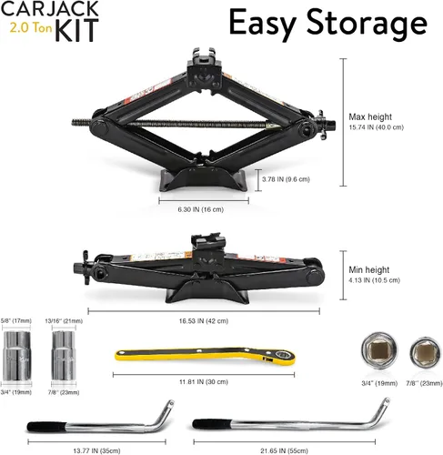 Miniatura 6 de Kit de gato de automóvil Gato de tijera para automóvil de 2 toneladas (4,400 libras) - Kit de herramientas para gato de neumáticos Portátil