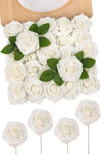 Miniatura 53 de N&T NIETING 25 unidades de flores artificiales, Rosas de espuma artificial de sensación real al tacto, decoración para boda, dama de honor, ramo
