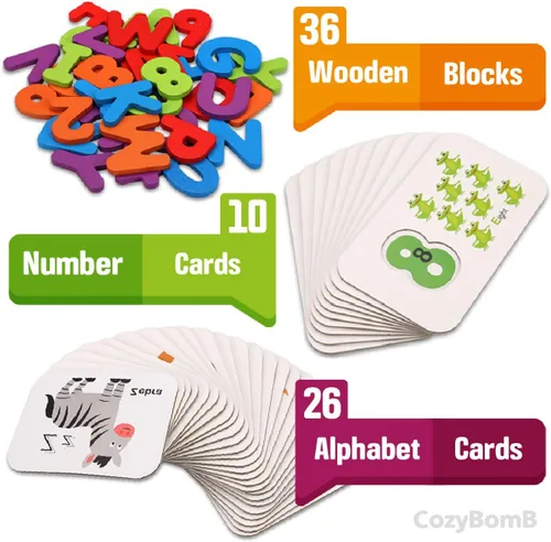 Miniatura 5 de CozyBomB - Tarjetas del alfabeto para niños pequeños, actividades preescolares, aprendizaje Montessori, juguetes con letras y números de madera