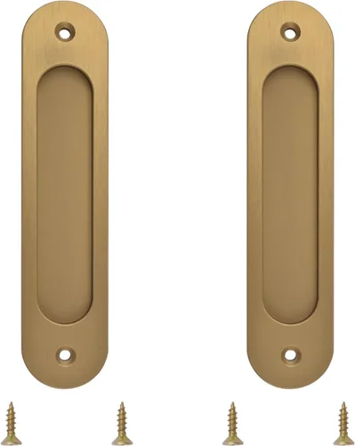 MOROBOR Tiradores de puerta corredera empotrados ovalados, 2 tiradores de aleación de aluminio de bronce dorado con tornillos de montaje para puerta