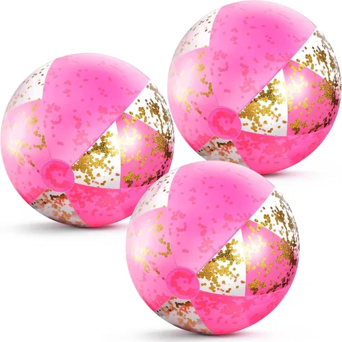 BBTO Pelota de playa inflable con purpurina de 16 pulgadas, bolas de confeti para piscina, bolas de playa rosas para adultos, niños y niñas,