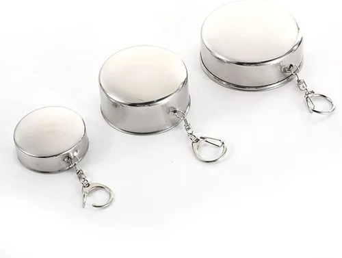 Miniatura 6 de Teensery Taza plegable de acero inoxidable para acampar, taza portátil plegable con llavero para actividades al aire libre, senderismo, picnic