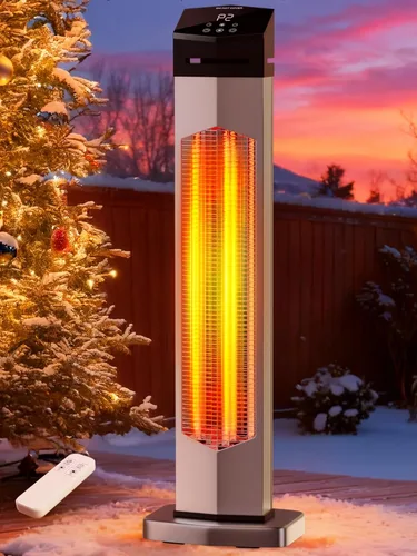 Uthfy - Calentador eléctrico de patio al aire libre de 37 pulgadas, calentador infrarrojo de 1500 W con control remoto, temporizador de 12H,