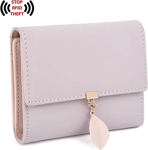 Miniatura 152 de UTO - Cartera pequeña RFID de piel sintética con dije de hoja, cierre de cremallera y tarjetero.