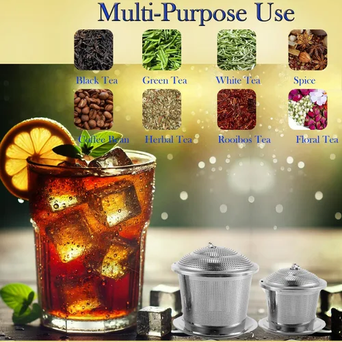 Miniatura 3 de Infusor de té de hojas sueltas (juego de 2) con cuchara de té y bandeja de goteo, colador de acero inoxidable ultra fino y más empinado para una