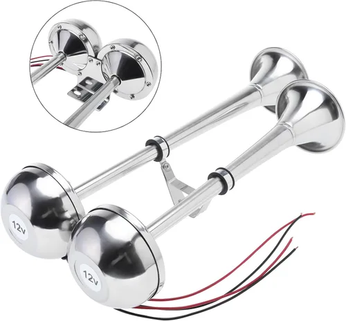 Miniatura 4 de NovelBee Bocina de trompeta doble de acero inoxidable de 12 V, bocina eléctrica de barco marino de 125 db para barco, camión, remolque RV