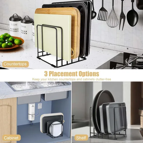 Miniatura 4 de Organizador de tabla de cortar para gabinete de cocina, estante de almacenamiento de hojas de galletas, soporte divisores de gabinete con 5 ranuras