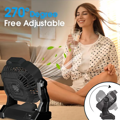 Miniatura 7 de JINLICTE Ventilador de Camping con Linterna LED, 20000 mAh, 9 Pulgadas, Ventilador Portátil Recargable con Batería, con Velocidad Variable y Negro