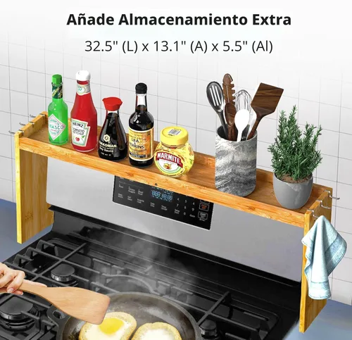 Miniatura 2 de IIIOIIIA Estante de Bambú Sobre la Estufa para Especias para Almacenamiento de Cocina, Organizador de Especiero de Cocina de 31.5", Estante Superior