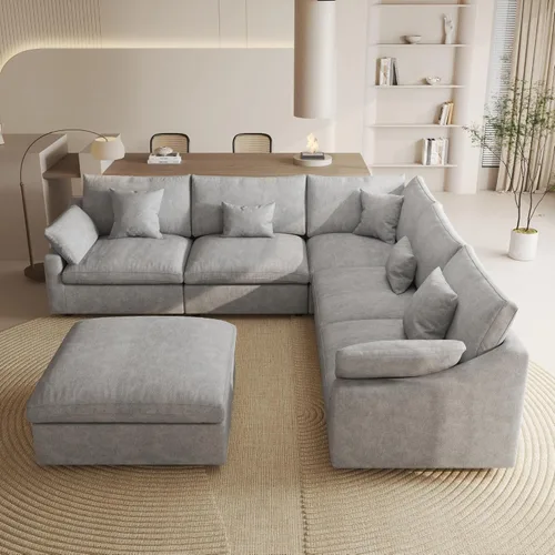 Miniatura 49 de WJShome Sofá Seccional Cloud Couch de 83 pulgadas para sala de estar, sofá seccional modular relleno de plumón, sofás en forma de L con otomana