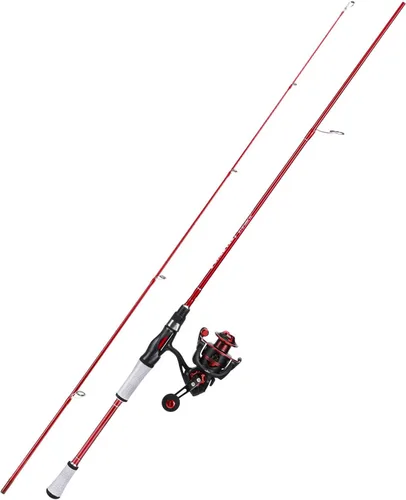 Miniatura 2 de Combo de Carrete y Caña de Pescar One Bass Spirit Flame, Caña de Pescar Giratoria con Blancos de Grafito de 2 Piezas, Guías de Acero Inoxidable Rojo