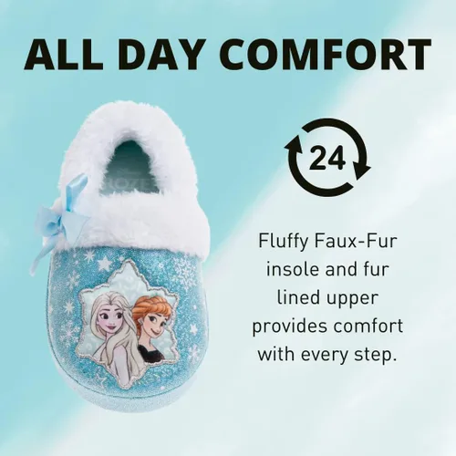 Miniatura 3 de Disney Frozen Elsa and Anna Girls Slippers - Plush Non-Slip Comfy Fluffy Lightweight Warm Comfort Soft Aline Indoor House Slippers