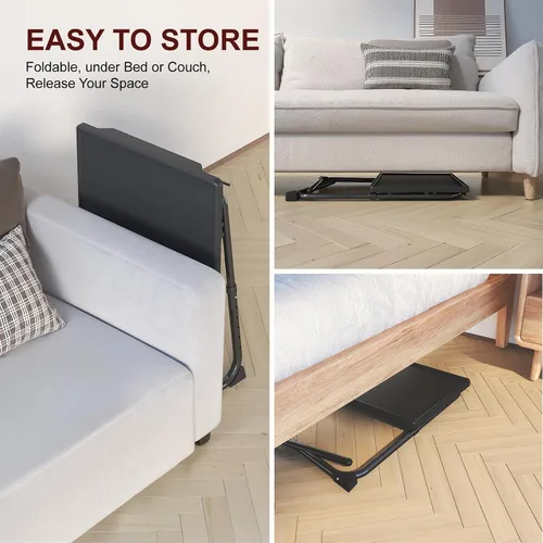Miniatura 6 de Mesa con bandeja de TV, mesa de comedor ajustable para comer en el sofá con soporte para tazas, escritorio plegable con 6 ajustes de altura y 3