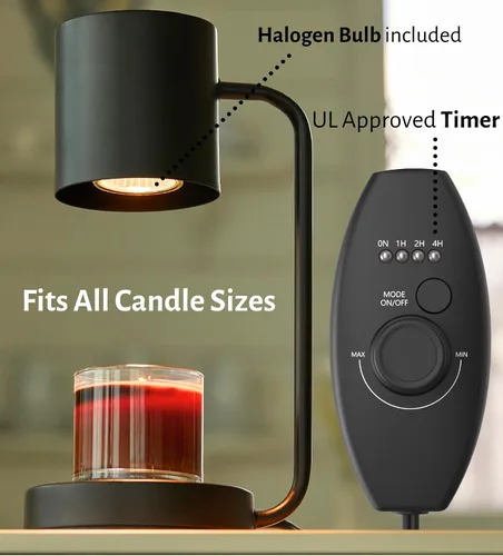 Miniatura 3 de Cozyberry® Querencia™ - Lámpara calentadora de velas, temporizador de 1, 2, 4 horas, 2 bombillas incluidas, compatible con todas las velas, lámpara