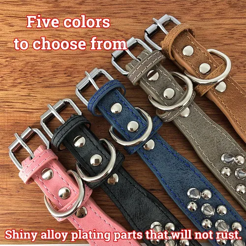Miniatura 4 de Collar para perro con tachuelas, de piel sintética, con cúpula plateada, antimordeduras, ajustable, resistente, estilo punk, para perros pequeños