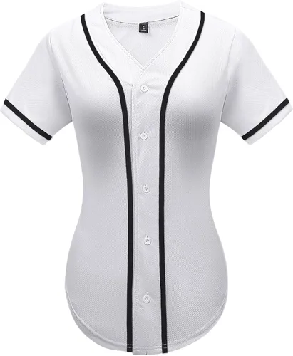 babyhealthy Camiseta de béisbol para mujer, con botones, lisas, hip hop, softbol, deportiva, camiseta deportiva