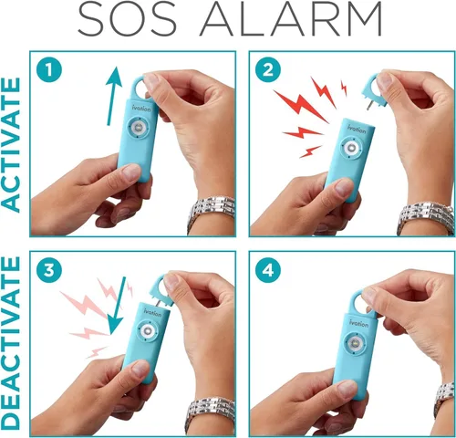Miniatura 2 de Ivation Alarma SOS recargable personal, tamaño de bolsillo, 130 dB, sirena de seguridad de sonido y luz LED estroboscópica de pánico con mosquetón