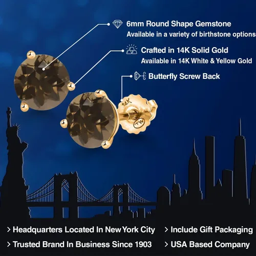 Miniatura 190 de Gem Stone King Aretes de Martini de oro amarillo de 14 quilates Aretes de tuerca de 3 puntas para mujeres y hombres Redondos de 0.236 pulgadas