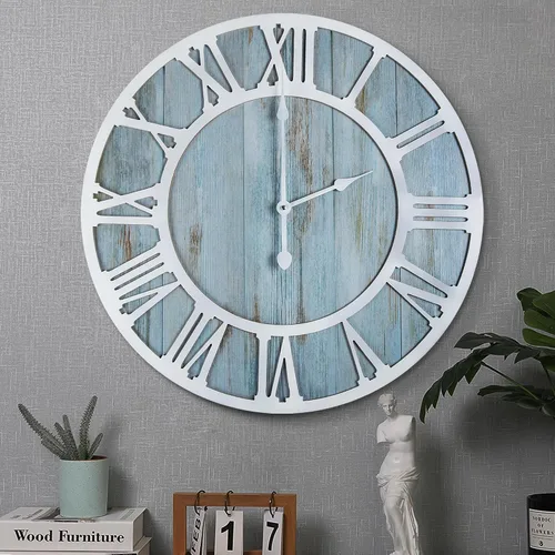 Miniatura 11 de 1st owned Reloj de pared para sala de estar - 33 cm Silencioso sin tictac, funciona con baterías, metal negro, relojes de pared de madera antigua