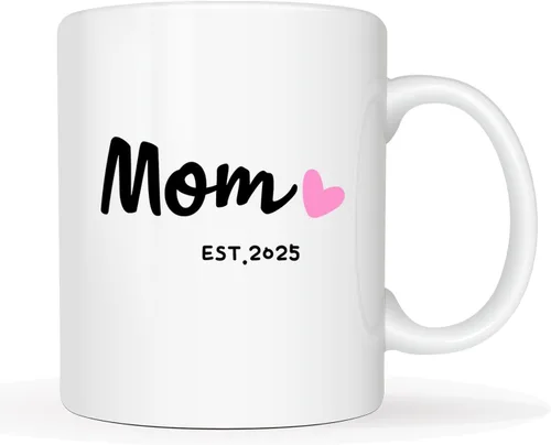 MAUAG Mom Est 2025 Taza de Café, Taza para el Día de la Madre, Regalos para la Nueva Mamá para Mujeres Ella, Taza para Mamás Primerizas, Blanca 11