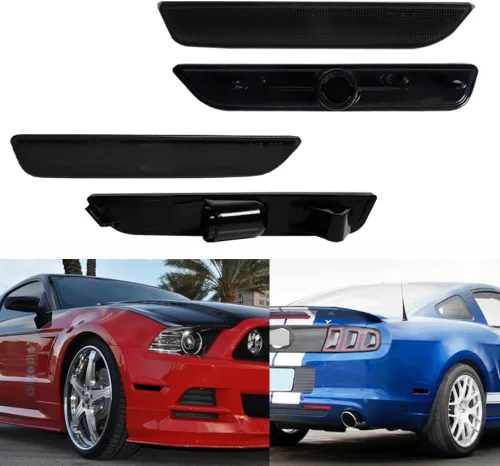 Miniatura 9 de Para Ford Mustang 2010, 2011, 2012, 2013, 2014 Luces de Marcador Lateral de Parachoques Delantero y Trasero, Luces LED Ámbar y Rojas, 4 piezas