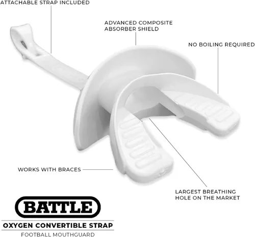 Miniatura 2 de Battle Sports Oxygen Protector Bucal de Fútbol Americano - Protector Bucal de Fútbol Americano con Correa, Flujo de Aire Superior y Mejor Pesadilla