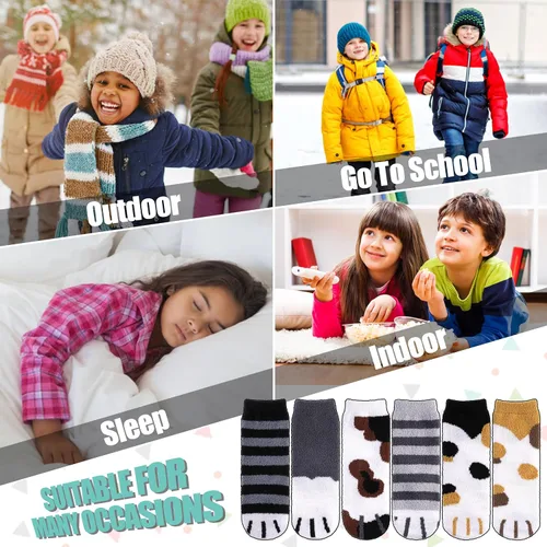 Miniatura 6 de LINEMIN Calcetines peludos para niños y niñas con agarres, antideslizantes, calcetines acogedores y esponjosos para invierno, calcetines cálidos