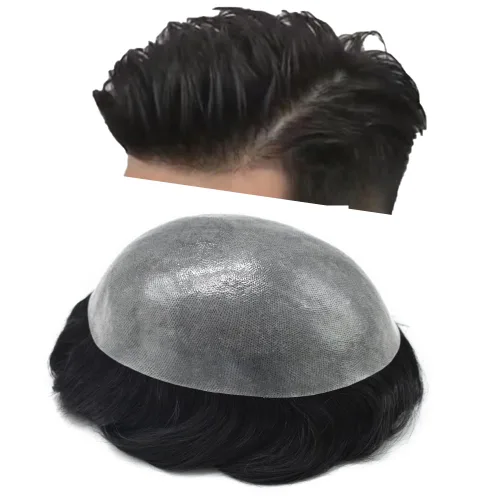 Miniatura 22 de PU Toupee para hombres pieza de pelo real sistema de reemplazo de cabello humano para hombres Toupee pieza de pelo para hombres piel polivinílica