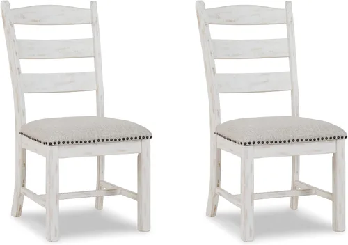 Signature Design by Ashley Valebeck Farmhouse - Silla de comedor acolchada, 2 unidades, borde de cabeza de clavo, tapicería de tela, madera maciza,