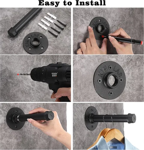Miniatura 6 de Sumnacon 2 Piezas Barra de Ropa de Tubo Industrial de 5.9 Pulgadas – Perchero de Metal Rústico de Servicio Pesado con Tornillos, Soporte para Ropa