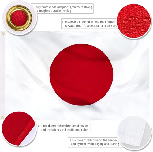 Miniatura 4 de XIFAN Bandera de Japón prémium de 3 x 5 pies, para exteriores, grande, de doble cara, resistente, nailon 210D, bordado, bandera nacional y país Japan