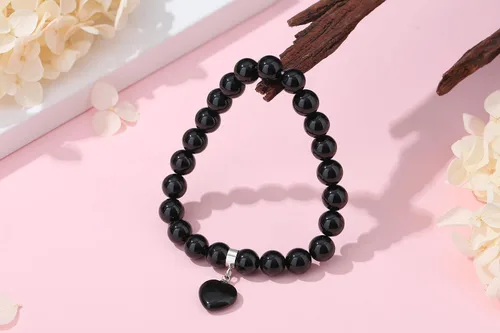 Miniatura 4 de XIANNVXI Pulsera de cristal curativo para mujer, pulsera de protección de cuentas de 0.315 in, pulsera con dije de corazón, pulsera elástica