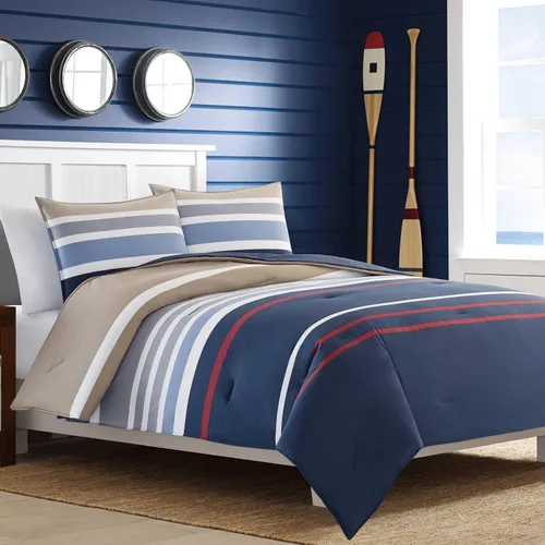 Miniatura 2 de Nautica - Juego de funda de edredón tamaño individual, ropa de cama reversible de algodón con cierre de botón, decoración informal para el hogar