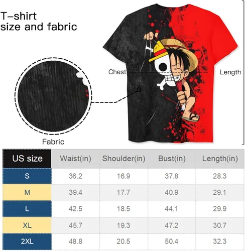 Miniatura 3 de XJBZTY Camiseta Luffy de manga corta con estampado 3D gráfico de una pieza con cuello redondo casual para hombres, mujeres y niños y niñas
