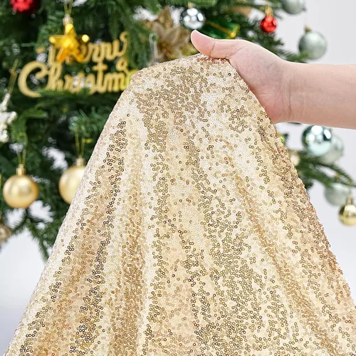 Miniatura 5 de Faldón para Árbol de Navidad 24 Pulgadas Redondo de Champán, Faldón Pequeño para Árbol de Navidad, Adornos de Navidad Lentejuelas para Fiesta de Año