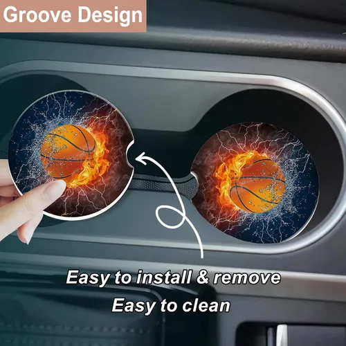 Miniatura 3 de Portavasos para automóvil, posavasos de baloncesto para automóvil de fuego de agua para portavasos de cerámica, accesorios de decoración