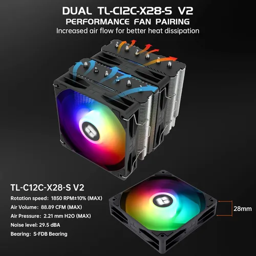 Miniatura 4 de Thermalright Peerless Assassin 120 SE ARGB V2 CPU Cooler, TL‑C12C‑S 120mm PWM Fans, 1850RPM, 6 Heat Pipes, for AMD AM4/AM5 & Intel LGA 1700/1851